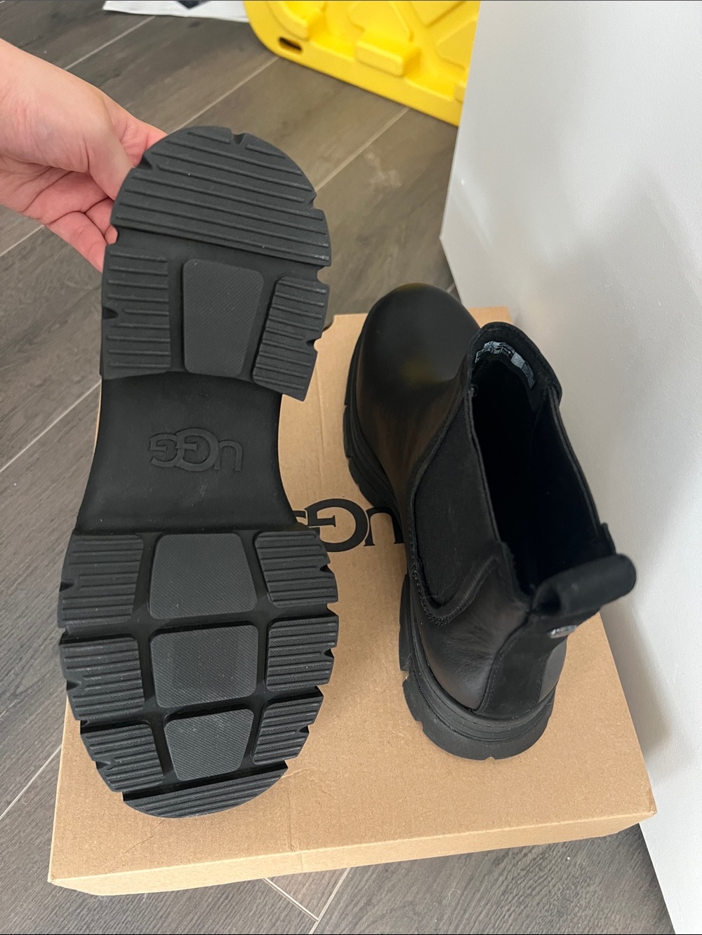 UGG Black Leather Chelsea Lug Boot - Slip-On Ankle Boot - Picture 5 of 5
